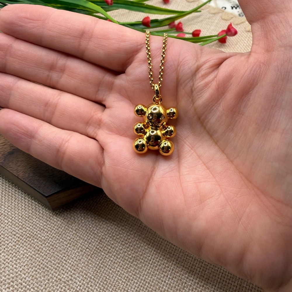 Gold bubble Teddy Bear Pendant Necklace steel fine 316L